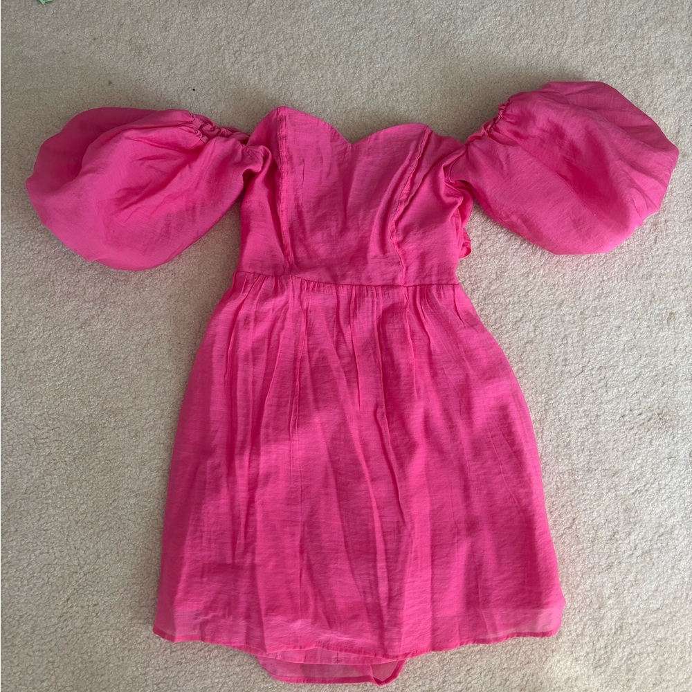 H&M hot pink off the shoulder balloon sleeve dress size small